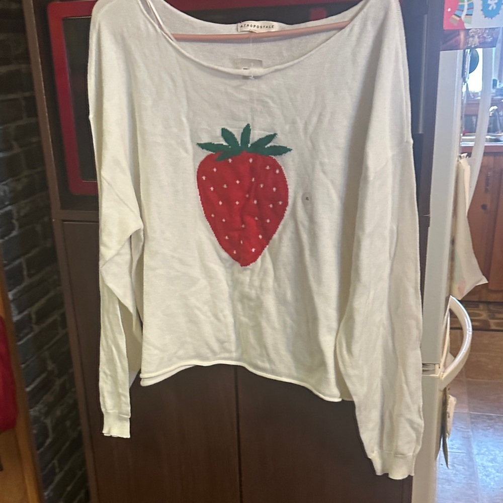 NWT Aeropostale White Knit Sweater with Strawberry